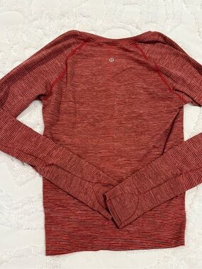 lululemon athletica Red Black Striped Long Sleeve Top